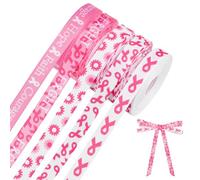 PH PandaHall 5 Styles Breast Cancer Awareness Ribbon White Pink Ribbons 10mm Wide Grosgrain Ribbon Craft Fabric Trim for Women Gift Wrapping Party Decoration DIY Crafts Hair Bows, 22.8m