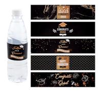 PH PandaHall 5 Styles Graduation Water Bottle Labels, 50pcs Congrats Grad Bottle Stickers Black Gold Adhesive Waterproof Bottle Wraps Label Decorative Celebration Label for Party Supplies, 21.6x6.4cm