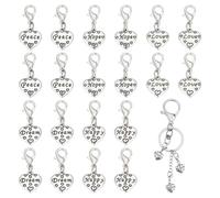 PH PandaHall 5 Styles Heart Metal Charms 20pcs Heart Clip On Charms Dream Happy Hope Love Peace Dangle Pendants Stitch Markers with Lobster Clasps for Wedding Woman Necklace Jewelry Making, Platinum