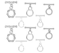 PH PandaHall 5 Styles Toggle Clasps 10 Sets Jewellery Toggle Clasps Round T-Bar Links Bar and Ring Clasp Bracelet Closure Hook Connectors for Jewellery Bracelet Necklace Making, Platinum/Silver