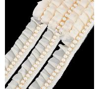 PH PandaHall 5 Yards/ 4.6m White Ruffle Pearl Trim Chiffon Lace 30mm Pleated Lace Ribbon, Organza Fabric Lace Edge Trim Beaded Ribbon for Sewing Wedding Dress Home Deco Skirts Gift Wrapping