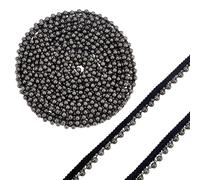 PH PandaHall 5 Yards Pearl Beaded Lace Trim Black Fringe Trim 1/2 Inch Applique Edge Trims Decorative Lace Ribbon with 6mm Gray Beads for DIY Craft Sewing Wedding Costume Party Home Decor
