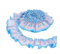 PH PandaHall 5 Yards x 1-3/8 inch Blue Lace Ribbon Ruffle Trim Polyester Fabric Pleated Lace Ribbon Ruffle Edge Trim for Sewing Crafts Dress Clothing Apparel Home Craft Sewing Decoration