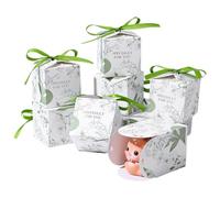 PH PandaHall 50 Pack Mini Green Gift Boxes, Flower Printed Paper Box 7cm Small Square Gift Wrapping Box with Ribbon Candy Boxes for Wedding Favors Birthday Party Holiday Mother's Day Spring
