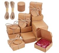 PH PandaHall 50 Pack Small Gift Boxes Bulk Set Peru Colour Cardboard Square Boxes with Rope and Tags for Wedding Bridesmaid Proposals Birthday Christmas Party Favors