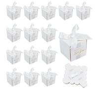 PH PandaHall 50 Pack Small White Gift Box 6.5cm Square Paper Gift Boxes Foldable Party Treat Box Bulk with Ribbon for Present Cookies Soaps Trinkets Jewellery Wedding Birthday Party Favors Holiday