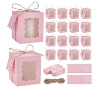 PH PandaHall 50 Set Candle Gift Box Gift Packaging Box Pink Paper Boxes Candle Storage Boxes with Window and Thank You Tags for 10oz Candles Jar Wedding Birthday Party Favor, 8.5x8.5x10cm