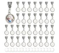 PH PandaHall 50 Sets Dangle Photo Frames for European Snake Chain, Personalized Photo Charm Bead Custom Round Frame Bead with 12mm Clear Cabochons European Charm for Bracelet Wedding Bouquet Jewellery