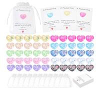 PH PandaHall 50 Sets Pocket Hug Token 10 Colours Pocket Hug Heart Cabochons with Greeting Cards Organza Bag Keepsake Exchange Gift for Family Colleague Long Distance Relationship