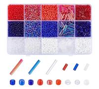 PH PandaHall 5000pcs+ 3mm Glass Seed Beads for 4th of July, 15 Style Patriotic Bead Bugle Beads Red Blue Bead for Jewellery Making Bracelet Necklace, DIY Craft, Sewing, Embroidery, Independence Day
