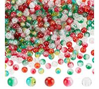 PH PandaHall 500pcs Crackle Glass Beads, 8mm Christmas Bracelet Beads 5 Colors Transparent Spray Painted Beads Round Loose Beads Crystal Beads for Bracelet Necklace Earring Jewelry Making and Crafts
