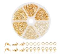 PH PandaHall 500pcs Jewelry Making Accessory Set 200pcs 4mm 21 Guage Open Jump Ring 100pcs 12x6mm Lobster Claw Clasp 200pcs 7mm Bead Tips Knot Covers for Earring Bracelet Jewelry Making, Gold