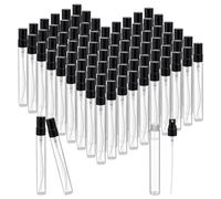 PH PandaHall 50pcs 10ml Glass Perfume Bottles Mini Spray Bottle Travel Size Clear Refillable Empty Perfume Atomizer with Black Cap for Travel Essential Oils DIY Gift Christmas Mother Day