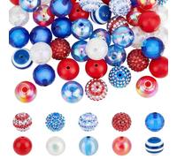 PH PandaHall 50pcs 20mm Christmas Chunk Beads 10 Styles Bubblegum Beads Large Patriotic Focal Bead Round Rhinestone Craft Bead for Xmas DIY Craft Keychain Beadable Pen Necklace Jewellery Making