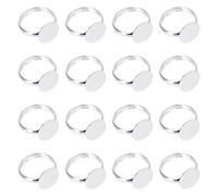 PH PandaHall 50pcs Adjustable Ring Blanks, Silver Rings Pad Ring Bases Finger Rings Settings Components for Jewellery Cabochon Making Birthday Anniversary Wedding Valentine's Day, Tray: 12mm