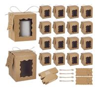 PH PandaHall 50pcs Candle Gift Boxes, Kraft Paper Gift Boxes 8.5x8.5x10cm Small Packaging Box with Visible Window Tags and Ropes for 10oz Candle Jar, Wedding Party Christmas Birthday Decoration, Brown