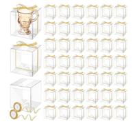 PH PandaHall 50pcs Clear Gift Boxes, 4x4x4 Inch Transparent Party Favour Boxes Mug Boxes Tumblers Packaging Box for Coffee Cup Wedding Birthday Party Candy Candle Baptism Jewellery Packing