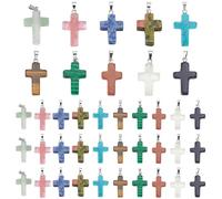 PH PandaHall 50pcs Cross Gemstone Pendants, 10 Colors Cross Necklace Charm with Metal Findings for Men Women Pendant Jewellery Easter Prayer DIY Jewellery Making, Hole 6x3mm