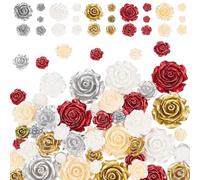 PH PandaHall 50pcs Flower Beads 5 Sizes Rose Cabochons 5 Colors Flatback Floral Resin Beads Opaque Rose Cabochons Backs for Spring Phone Case Hairpin Shoe Scrapbooking Jewelry Making Home Decor