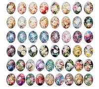 PH PandaHall 50pcs Flower Glass Cabochons 25x18mm Oval Glass Cabochons Flower Printed Flatback Mosaic Tile Vintage Gems Cabochon for Jewellery Making Necklace Crafts Christmas Halloween Decoration