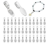 PH PandaHall 50pcs Glue-on Flat Pad Bails Pendant Bails Oval Jewellery Findings for Earring Necklace Bracelet Jewellery Making 1x0.3 inch, Antique Silver