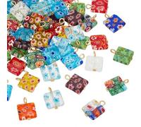 PH PandaHall 50PCS Lampwork Pendants, Square Millefiori Lampwork Glass Pendants Colorful Spacer Loose Dangle Charms with Iron Loop for Summer DIY Necklaces Earrings Crafts Making Decorations