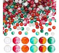 PH PandaHall 510pcs 6mm Christmas Glass Beads for Jewellery Making, 6 Colors Red Green Crystal Crackle Beads Round Craft Bead for Bracelets Necklaces Earring Holiday Crafts Xmas Tree Home Decoration