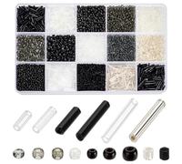 PH PandaHall 5200pcs Black White Seed Beads 15 Styles Mini Waist Bead Tube Round Beads Glass Bugle Bead for Ramadan Jewellery Making Bracelets Craft Earrings Necklace Beading
