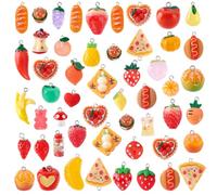 PH PandaHall 52pcs 3D Fruit Resin Charms Fast Food Resin Pendant, Cute Strawberry Orange Bread Hamburger Vegetable Dangle Pendants for Necklace Bracelets Earrings Jewelry Making, 14~39mm