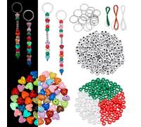 PH PandaHall 530pcs Christmas Keychain Making Kit Red Green White Beads Luminous Heart Beads Cube Alphabet Bead with 20pcs Key Ring and 3 Colors Waxed Cord for Christmas Decoration Crafts Party Gifts