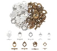 PH PandaHall 54 Sets 9 Styles Toggle Clasps, Tibetan Jewelry Toggle Clasps Flower Oval Leaf Alloy Toggle Clasps Jewelry Clasps and Closures for Necklace Bracelet Jewelry Making, Antique Silver/Bronze