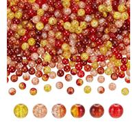 PH PandaHall 540pcs Fall Glass Beads 9 Colors Round Crackle Beads 8mm Yellow Orange Carft Bead Autumn Bracelet Bead for Harvest Thanksgiving Jewelry Making Necklace Earrings Party Home Decor