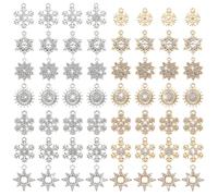 PH PandaHall 56 Pcs Alloy Rhinestone Pendants 7 Styles Christmas Snowflake Charms Sun Flower Crystal Charm for Necklace Choker Bracelet Earring Jewellery Making Crafts(Golden, Silver)