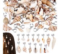 PH PandaHall 56Pcs 14 Styles Shell Hair Clips Charms for Braids, Seashell Braids Clips Beachy Shells Hair Accessories Shells Loc Jewellery for Braid for Women Decoration, 25~65mm