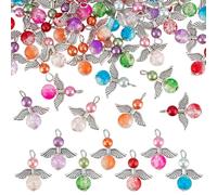 PH PandaHall 56pcs 7 Colors Angel Fairy Charms Guardian Angels Charms Angel Wing Pendants Crackle Glass Bead Pendants Angels Dangle Charm for Necklace Bracelet Earring Jewelry Making DIY Crafts