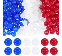 PH PandaHall 570pcs Glass Beads for 4th of July, 8.5-9mm Imitation Jade Round Crystal Beads Red White and Blue Patriotic Craft Bead for Necklace Bracelet Earrings Jewelry Making and DIY Craft