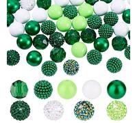 PH PandaHall 58pcs 20mm Beads Green Acrylic Beads St. Patrick's Day Beads 10 Styles Pen Beads Bubblegum Beads Chunk Beads for Pen Making Bracelet Necklace Earring Keychain Jewellery Making