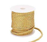 PH PandaHall 59ft 5mm Decorative Twisted Cord, 3-Ply Golden Thread Macrame Cord Gold Twine Gold Rope Decorative String Trim for Curtain Tieback Gift Bags Rope Handles Handbags Handles DIY Craft Making