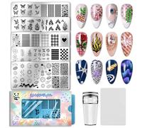 PH PandaHall 5pcs Butterflies Flames Nail Stamping Plates Hearts Flowers Nail Art Templates Zodiac Manicure Art Stencils Sun Moon Star Nails Design Stamp for Women Manicures Salon DIY Printing