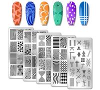 PH PandaHall 5pcs Nail Art Stamping Plate, Abstract Geometric Texture Nail Stamper Line Pattern Nail Stamping Plate Print Nail Stencils Stainless Steel Nail Image Plates for Nail Art Design