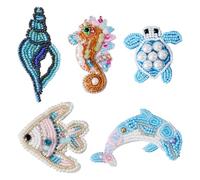 PH PandaHall 5pcs Ocean Themed Beaded Appliques, Resin Beaded Sew on Patches Marine Shell Turtle Seahorse Cloth Ornament Accessories for Clothes Beach Bags Hats DIY Craft Sewing Decoration