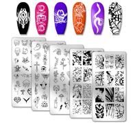 PH PandaHall 5pcs Punk Style Nail Stamper, Skull Spider Nail Stamping Plate Nail Art Stencils Print Nail Stencils Stainless Steel Nail Image Plates for Christmas Nail Art Design Print Manicure Salon