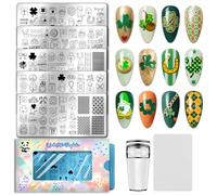 PH PandaHall 5pcs St. Patrick's Nail Stamping Plate Lucky Shamrock Nails Art Templates Rainbow Gnome Nails Image Stamp Clover Hat Nails Art Stencils for DIY Print Manicures Salon Design Decoation