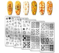 PH PandaHall 5PCS Thanksgiving Nail Stamp Plates 126 Patterns Fall Nail Arts Template Pumpkin Maple Nails Stamping Plate for Autumn Thanksgiving Day Women Nails Art Design 12x6cm