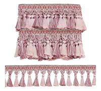 PH PandaHall 6.25 Yards Pink Tassel Trim 4 Inch Wide Curtain Tassels Handmade Braided Fringe Trim Drapery Trim Woven Tassel for Tablecloth Pillow Sofa Cover Party Home Festival Decorations