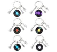 PH PandaHall 6 Colours Music Keychains, Vinyl Record Keychains with Cool Punk Guitar Music Note Pendant Key Chain 30mm Metal Keyring for Music Lovers Birthday Gift Car Keys DIY Crafting, 6pcs/Set