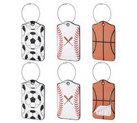 PH PandaHall 6 Pack 3 Styles Luggage Tags for Suitcases Baseball Soccer Basketball Luggage Tag PU Leather Name ID Label 4.6x2.9 inch Sport Travel Suitcase Labels for Air Travel Cruise Suitcase