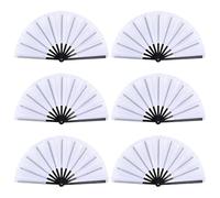 PH PandaHall 6 Pack Foldable Hand Fans 13.5 inch White Oxford Fabric Handheld Fans Bulk Large Folding Fan for Line Dancing Rave Boots on the Ground Performance Party Decorations
