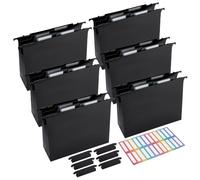 PH PandaHall 6 Pack Hanging File Folders 12 inch LP Album Dividers Black Plastic Expandable Hanging Folder for Standard Letter Size Papers Office Filing School Document Organization