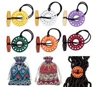 PH PandaHall 6 Pack Wood Carving Toggle Hair Ties MultiColour Hair Tie Dreadlock Accessories Adjustable Embedded Ponytail Holders Long Dread Bands for Thick Curly Hair Daily Use Music Festival